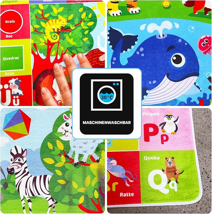 QUOKKA Baby Mat for Floor Play for Babies 6-12 Months – Super Soft Baby Floor Play Mat for Toddlers 1-3 – Extra Thick Medium Plush Rug for Nursery – Padded Foldable Activity Infant Playroom Carpet