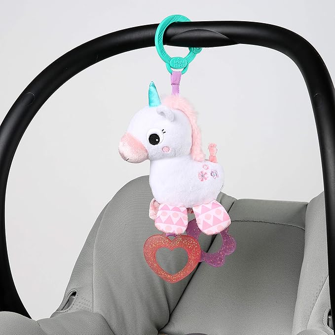 Bright Starts Unicorn Sparkle & Shine Plush Take-Along Stroller or Carrier Toy, Ages 0 Month+, Pink (Pack of 2)