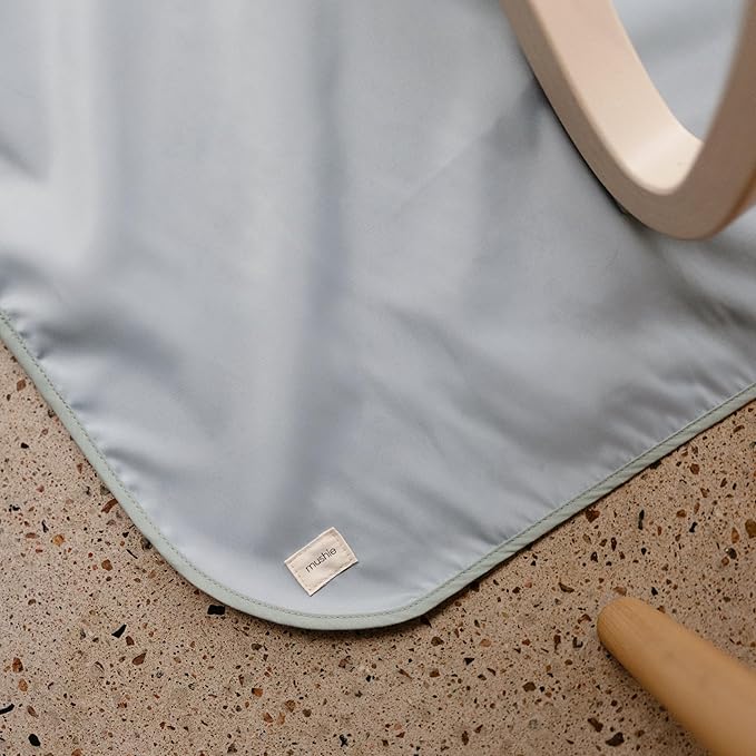 mushie Baby Splat Mat 42.5x42.5 Inch (Blue Check) | Water Resistant for Under High Chair and Infant Play