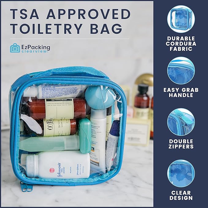 EzPacking Clear TSA Approved 3-1-1 Travel Toiletry Bag for Carry On/Quart Size Transparent Liquids Pouch for Airport Security/Reusable See Through Vinyl & PVC Plastic Organizer Men Women (Green)