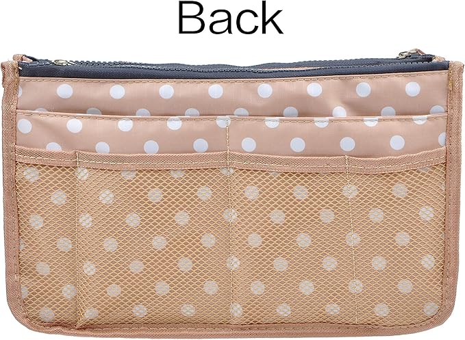 Vercord Updated Purse Handbag Organizer Insert Liner Bag in Bag 13 Pockets Beige Dot Small