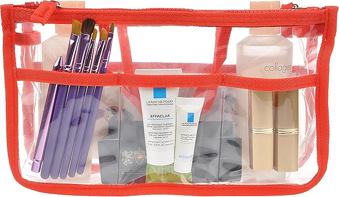 Vercord Translucent Purse Handbag Tote Pocketbook Bag Organizer Insert with Zipper Handle for Women Medium Red