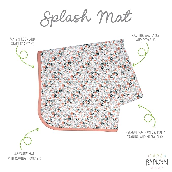 BapronBaby Vintage Rose Splash Mat - Waterproof Catch-All for Under High Chairs, Floors, Tables, Playtime or Arts & Crafts - Machine Washable - 45" x 45”