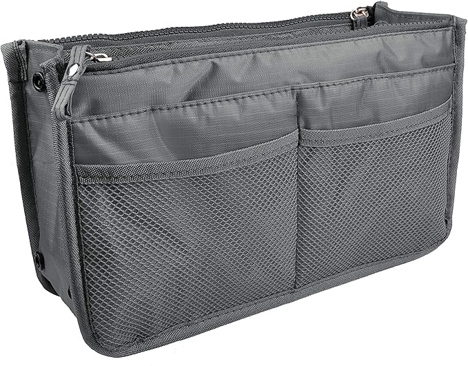 Vercord Updated Purse Handbag Organizer Insert Liner Bag in Bag 13 Pockets Grey Medium