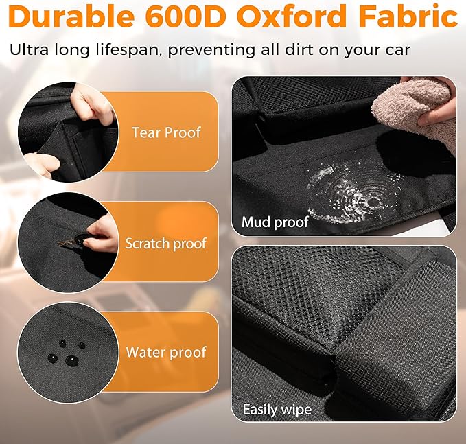 Haoxiang A-P Backseat Car Organizer with Tray, 9 Storage Pockets Back Seat Protector with Foldable Tablet Holder, Waterproof Back of Seat Kick Mats for Kids Adult, Travel Accessories, Gray