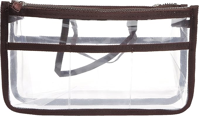 Vercord Translucent Purse Handbag Tote Pocketbook Bag Organizer Insert with Zipper Handle for Women Medium Brown