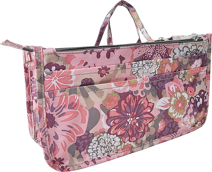 Vercord Patterned Purse Handbag Tote Pocketbook Bag Organizer Insert with Zipper Handle for Women Large Peony