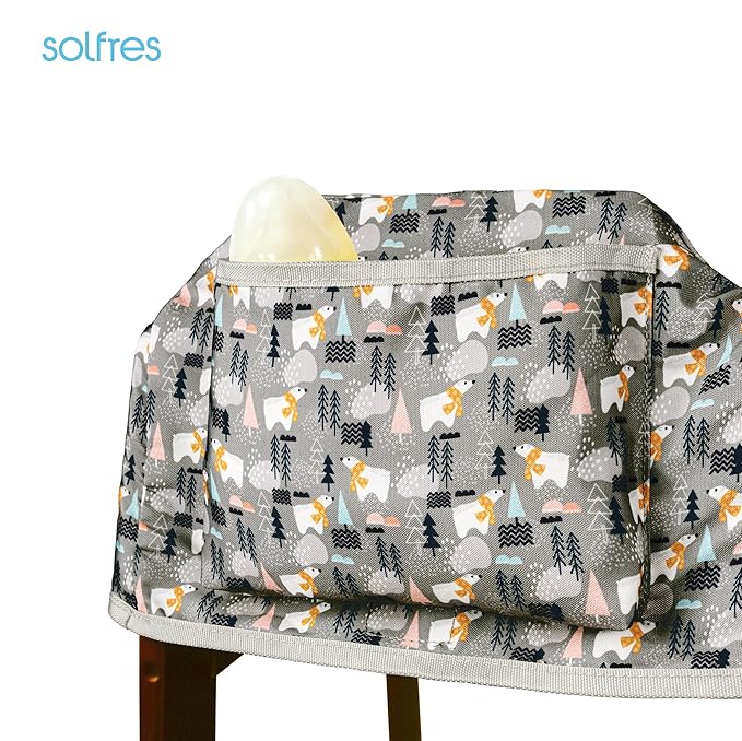 Dual-Belt Baby High Chair Cover, Upgrade Version, for Wooden or Restaurant High Chair, Sturdy and Robust Material, Waterproof Washable Stain and Slip Resistant, Gray Polar Bear
