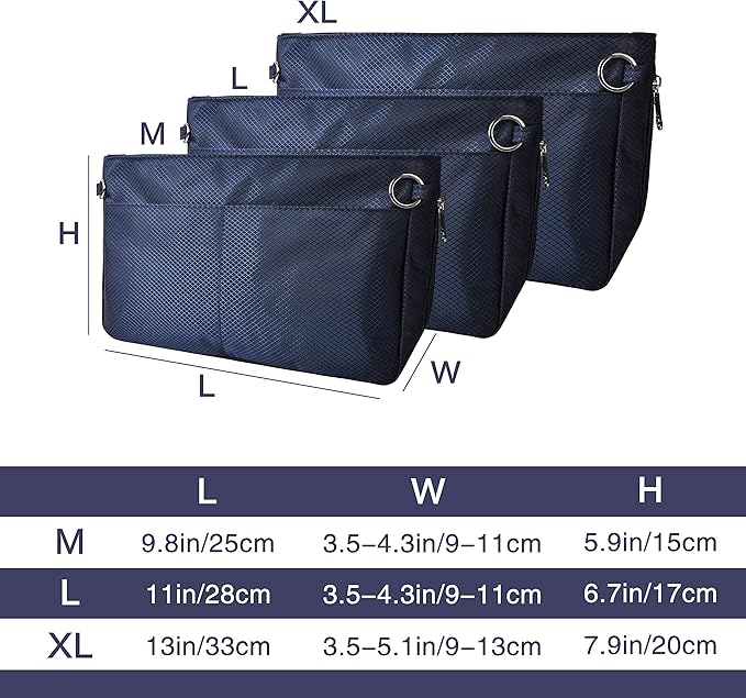 Vercord Expandable Nylon Handbag Purse Organizer Insert Liner Shaper Bag in Bag Navy Large