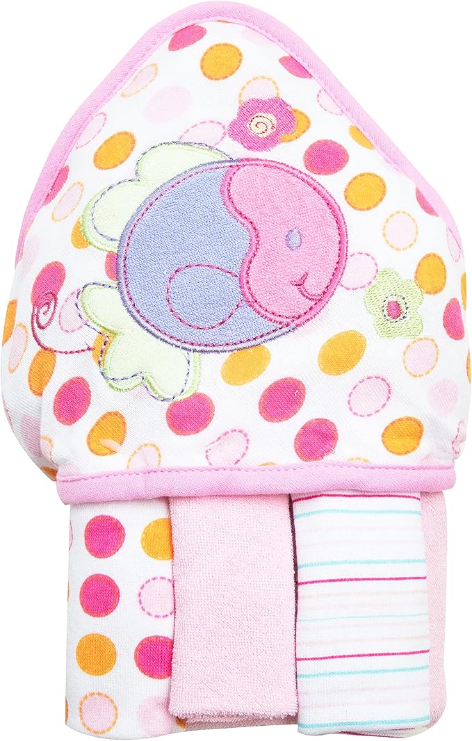 Spasilk Baby Bath Hooded Terry Towel with 3 Washcloths, Baby Bath Essentials, One Size, Pink Fish