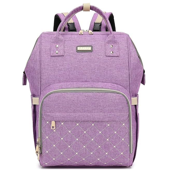 GAIVP Diaper Bag Backpack, Diaper Bags for Baby Girls Boys, Baby Bags for Moms Dads, Nappy Changing Bag with Insulated Pockets,Multi-functional Waterproof Backpack with Stroller straps-Purple