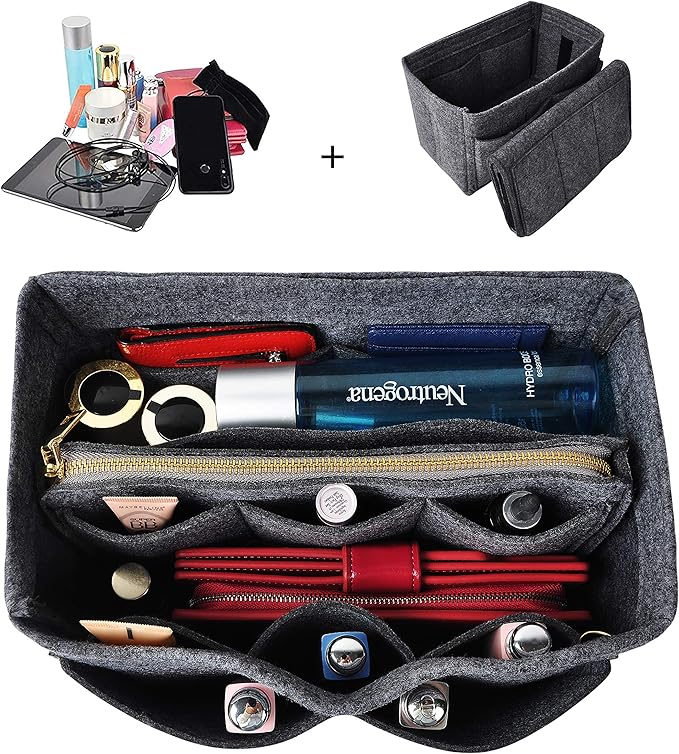 Vercord Felt Organizer Insert For Purse Handbag Tote Bag In Bag Inside Shaper Divider Neo Dark Grey Large