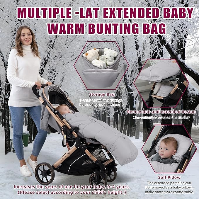 LAT Baby Warm Bunting Bag Universal,Extended and Removable,Stroller Sleeping Bag Cold Weather,Waterproof Toddler Footmuff