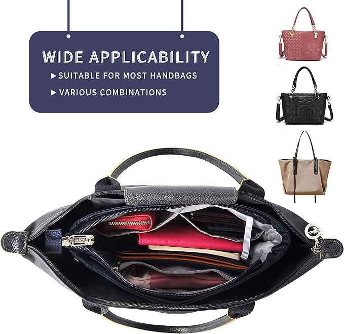 Vercord Expandable Nylon Handbag Purse Organizer Insert Liner Shaper Bag in Bag Navy Large