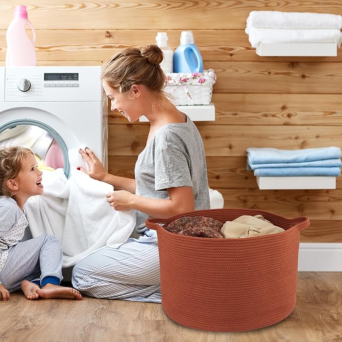 XUANGUO Large Cotton Rope Basket Blankets Basket Living Room 22"x14" Toy Baskets for Kids and Dogs Rope Storage Baskets for Nursery Woven Laundry Baskets for Clothes Towels Baby Toy round rustic
