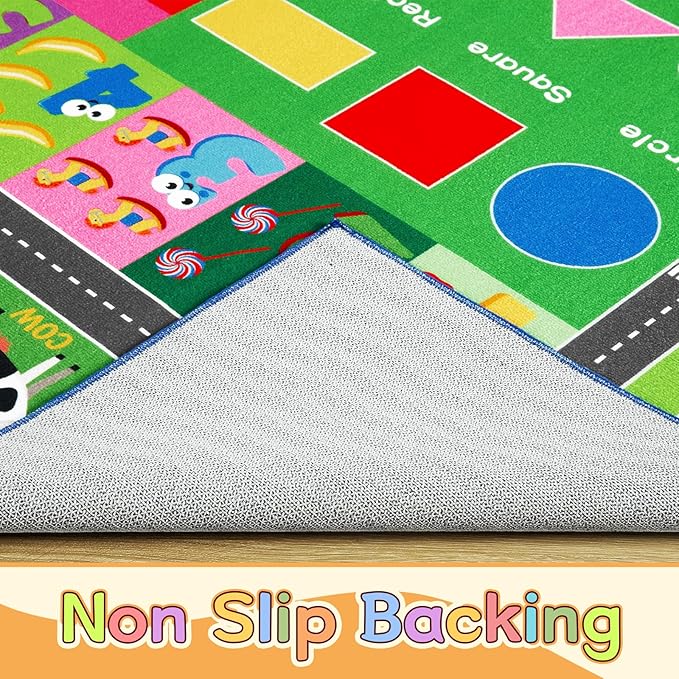 HOMORE Kids Educational Rug, Kids Collection Area Rug for Learning Alphabet, Numbers, Colors, Season and Animal Words, Playmat for Classroom Playroom, 4x6 Feet Green