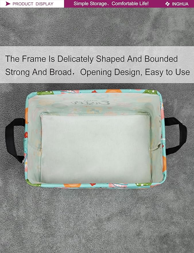 INGHUA Rectangular Storage Basket Fabric Organizer Bin for Toys,Books,Clothes,Gifts,Pets-Perfect for Home,Office,Nursery,Dorm,Shelf(Rec-Easter eggs)