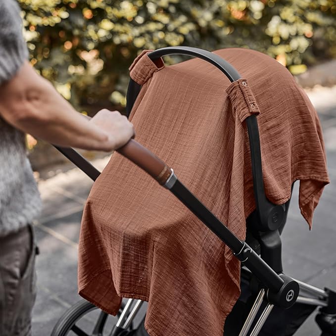 Car Seat Cover Baby - Organic Muslin Cotton - Carseat Canopy - 43" x 32" (Cedar)