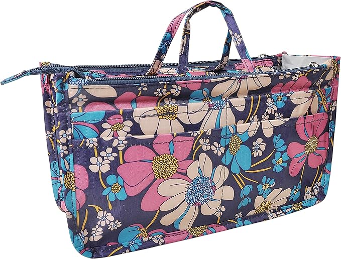 Vercord Patterned Purse Handbag Tote Pocketbook Bag Organizer Insert with Zipper Handle for Women Medium Flowers