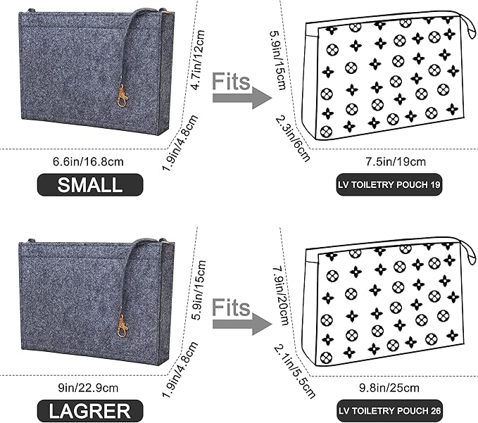 Soyizom Felt Hangbag Tote Organizer Insert Fits Toiletry Pouch 26 19 Messenger Bag Insert Organizer for Women,Hangbag Purse Liner Bag in Bag Tidy Organizer with Gold Buckle&Keychain(Small-19,Grey)