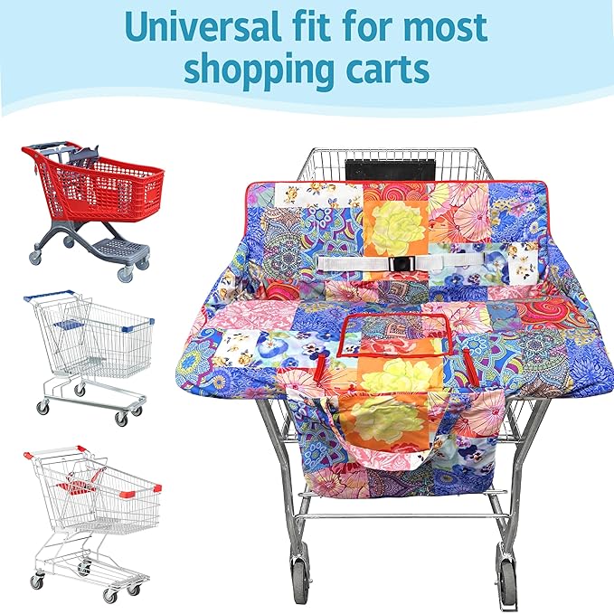 Shopping Cart Cover for Baby,2-in-1 High Chair Cover Soft,Portable, and Machine Washable,Comfortable Cotton Seat Pad with Safety Harness and Portable Cloth Bag,Fits All Supermarkets and Restaurants