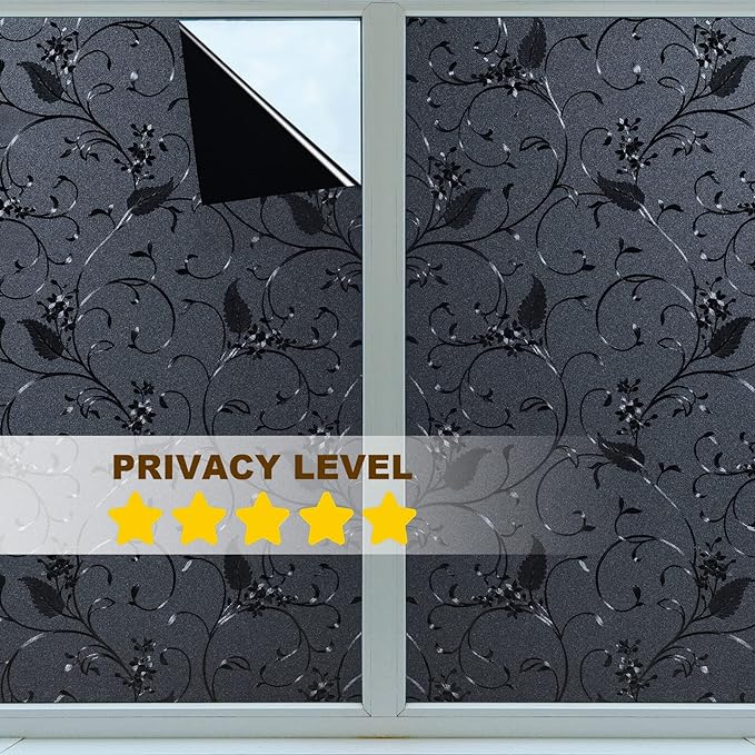 Niviy Window Privacy Film Wheat Flower Frosted Window Glass Film No Glue Door Windows Covering for Office and Home Decoration,Blck 23.6 inches by 157.4 inches