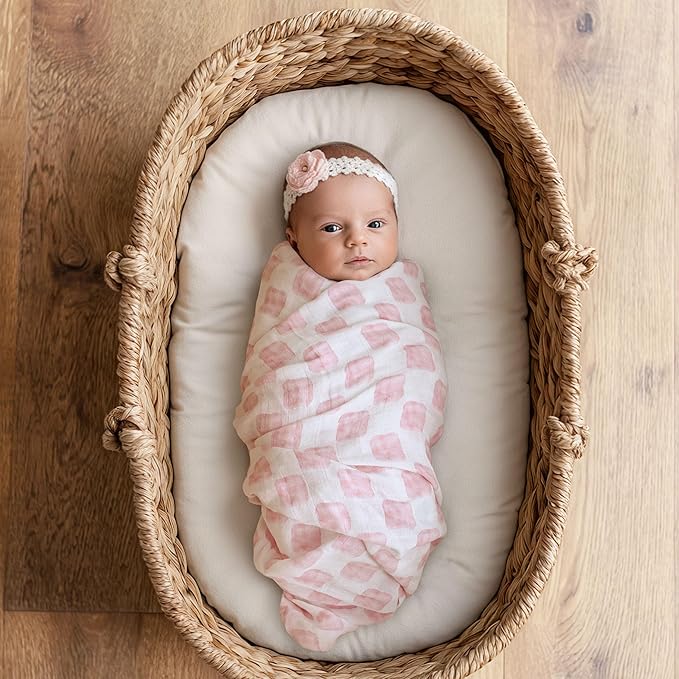 Muslin Swaddle Blankets for Newborn, 4 Pack Cotton Baby Blanket, Large 31.5 x 43.3 Breathable Soft Receiving Blankets Girl, Essentials Swaddle Wrap Burping Clothes, Pink Rainbow