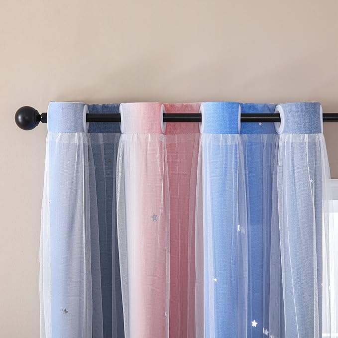 XiDi Curtains for Bedroom Decor, Rainbow PinkGreyBlue-34-54