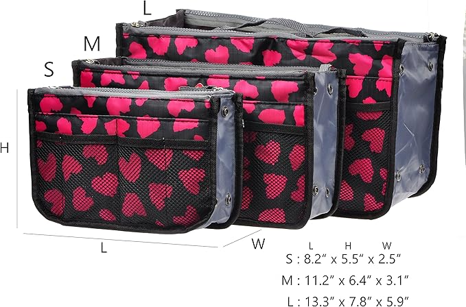 Vercord Purse Organizer Insert for Handbags Bag Organizers Inside Tote Pocketbook Women Nurse Nylon 13 Pockets Rose Heart Large