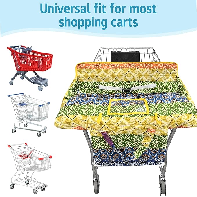 Shopping Cart Cover for Baby,2-in-1 High Chair Cover Soft,Portable,and Machine Washable,Comfortable Cotton Seat Pad with Safety Harness and Portable Cloth Bag,Fits All Supermarkets and Restaurants