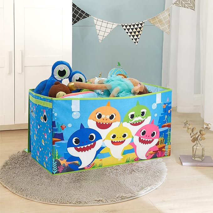 Baby Shark Collapsible Toy Storage Trunk with Lid, Durable Kids Organizer for Bedroom & Playroom