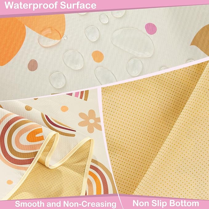 Basumee Splat Mat High Chair Food Catcher - Waterproof, Non Slip, Brown Rainbow, 51x51 Inches