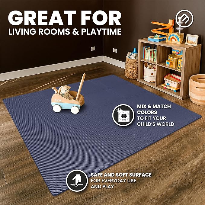 bemaxx Gym Mats Set - 18 pcs EVA Interlocking Foam Floor Tiles (12.6"x12.6"x0.4") 18sqft Protective Gym Flooring Sports Home Workout Exercise Mats Puzzle Garage Fitness Play-Room Pool Treadmill Bike