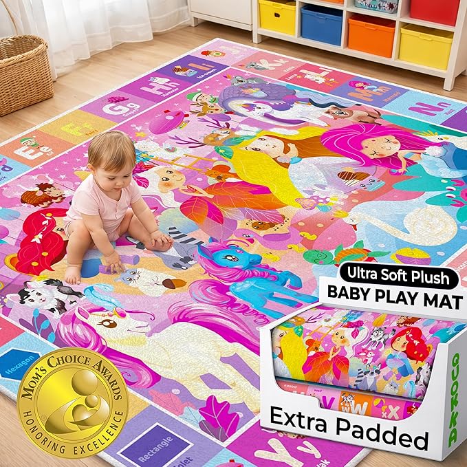 Quokka Baby Mat for Floor Play for Babies 6-12 Months – Super Soft Baby Floor Play Mat for Toddlers 1-3 – Princess Extra Thick Plush Rug for Nursery – Padded Foldable Activity Infant Playroom Carpet