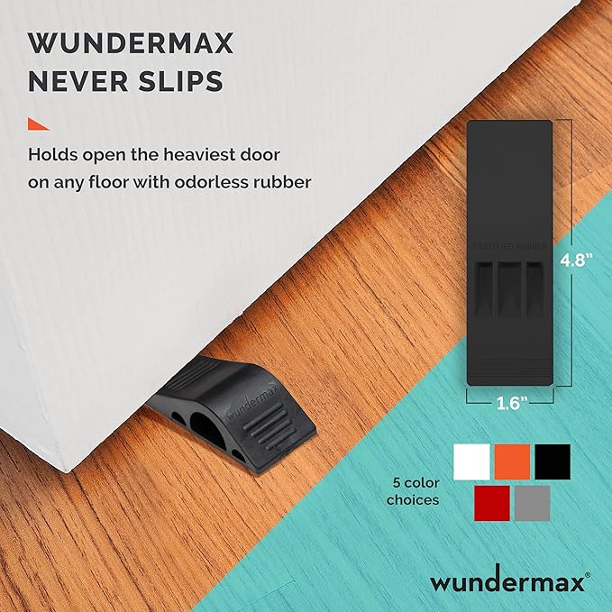 Wundermax Rubber Door Stoppers for Bottom of Door Stop - Pack of 3 Rubber Wedge for Carpet, Hardwood, Concrete, and Tile - Home Improvement Accessories - White