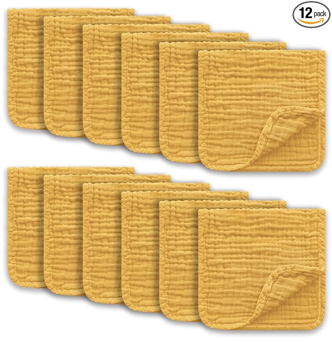 Ease Cubs Muslin Burp Cloths Large 100% Cotton Hand Washcloths for Boys & Girls, Baby Essentials Extra Absorbent and Soft Burping Rags for Newborn Registry (Honey, 12-Pack, 20" X10")