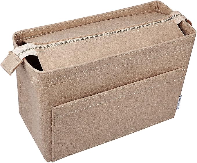 Vercord Felt Zipper Handbag Tote Purse Duffel Backpack Organizer Insert Beige Medium