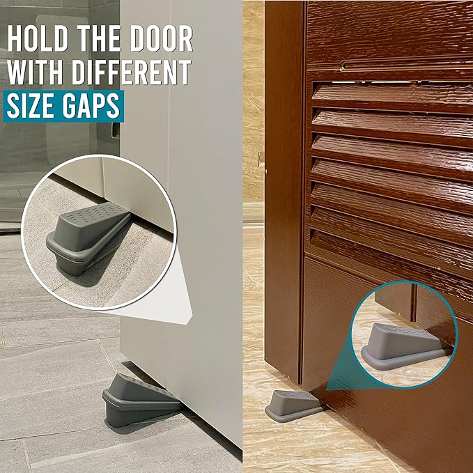 Door Wedge Stopper - 6 Pack (Grey) - Classic Style - Rubber - Floor Mount - DOORSTOP