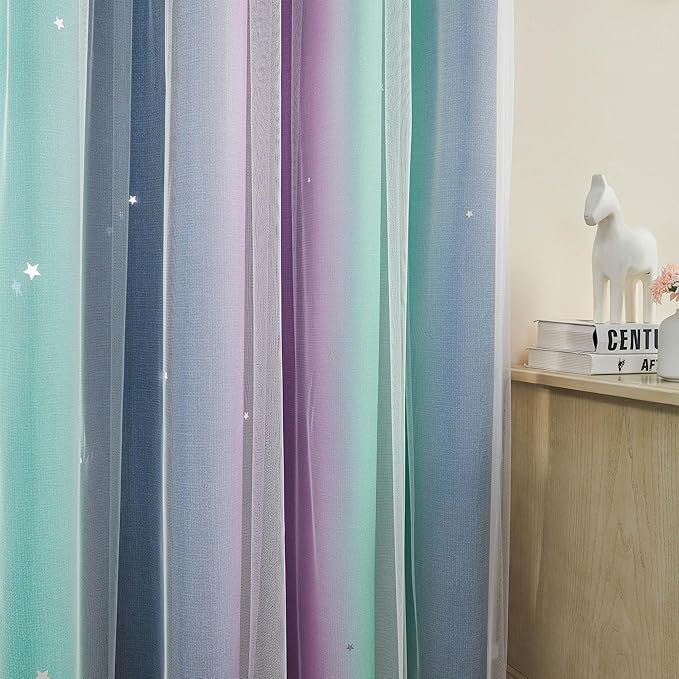 XiDi Curtains for Bedroom Decor, Rainbow Purplgreen grey52/54