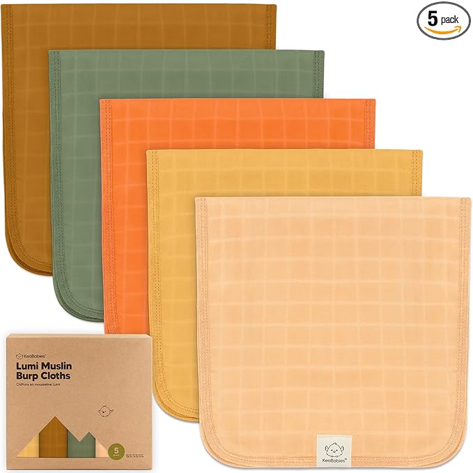 KeaBabies Cotton Muslin Burp Cloths Baby Boy, Girl - 5-Pack Soft & Absorbent Burping Cloth for Babies, Large Baby Towels & Washcloths for Newborn, Spit Up Rags, No Shrink, 20x10" (Phase)