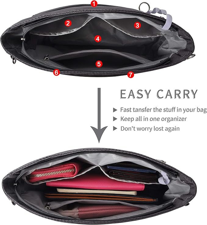 Vercord Expandable Nylon Handbag Purse Organizer Insert Liner Shaper Bag in Bag Dark Grey Large