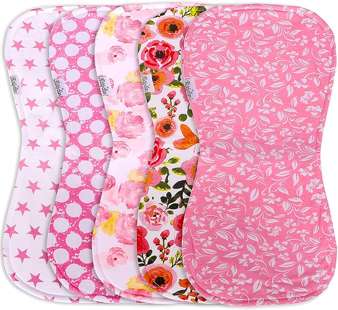 KiddyStar 5-Pack Organic Cotton Burp Cloths – Large, Ultra-Soft 3-Layer Towels for Burping, Shoulder & Hand Use, Highly Absorbent