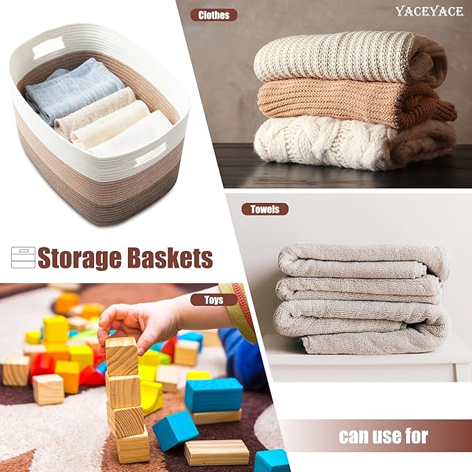 Storage Basket Large, Nursery Blanket Storage with Handle Living Room, Woven Toy Storage Bin for Organizin Shelf, Decorative, 22"x17"x12"
