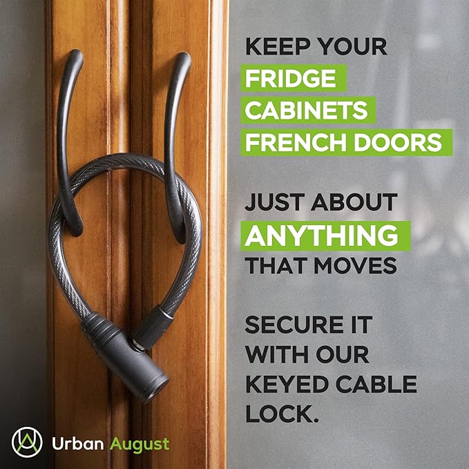 Urban August Child-Proof Refrigerator Lock for Kids & Adults - Lock for French Door Fridge and Cabinet (Small, Black - 2 Pack)