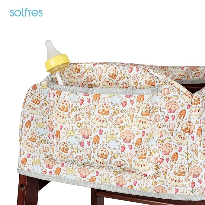 Dual-Belt High Chair Cover, Baby High Chair Cover, Upgrade Version, for Wooden or Restaurant High Chair, Sturdy and Robust Material, Creamy Cake