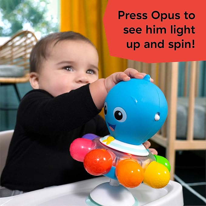 Baby Einstein Ocean Explorers Opus Spin & Sea Suction Toy for Highchair, Lights & Vibrant Colors, Ages 3 Months and up