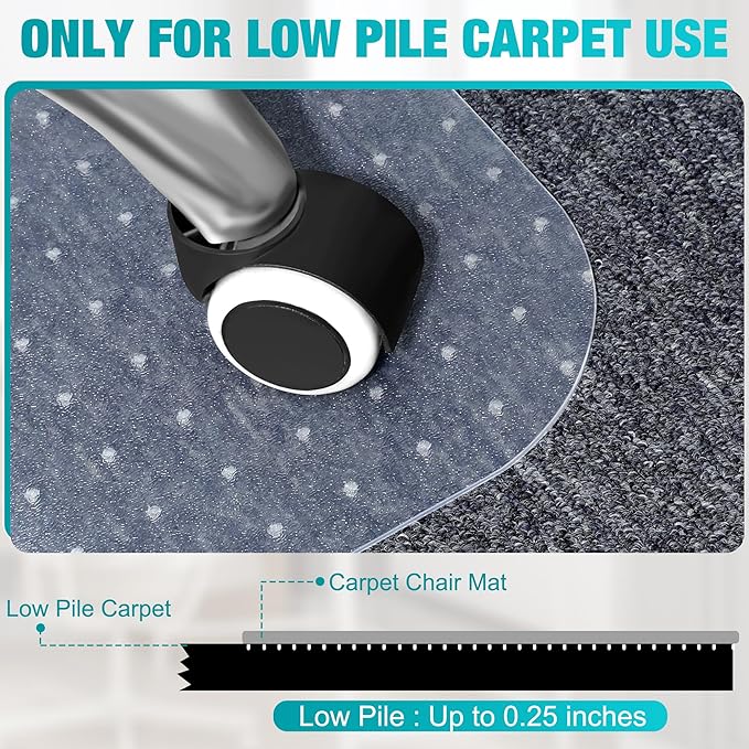BesWin Office Chair Mat for Carpeted Floors, 44'' x 58'' Large Desk Chair Mat for Low Carpets, Premium Quality Hard Carpet Protector for Work, Home, Gaming, Easy Glide and Flat Without Curling