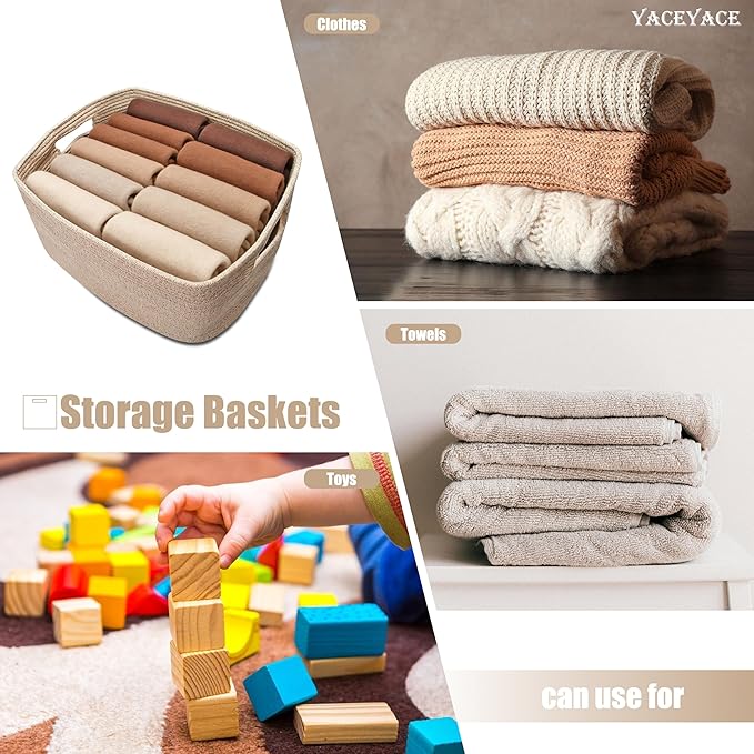 Large Basket with Handles, Woven Cotton Bin for Toy Collection, Organzing, Large Blanket Basket for Living Room, Nursery, 22"x17"x12"