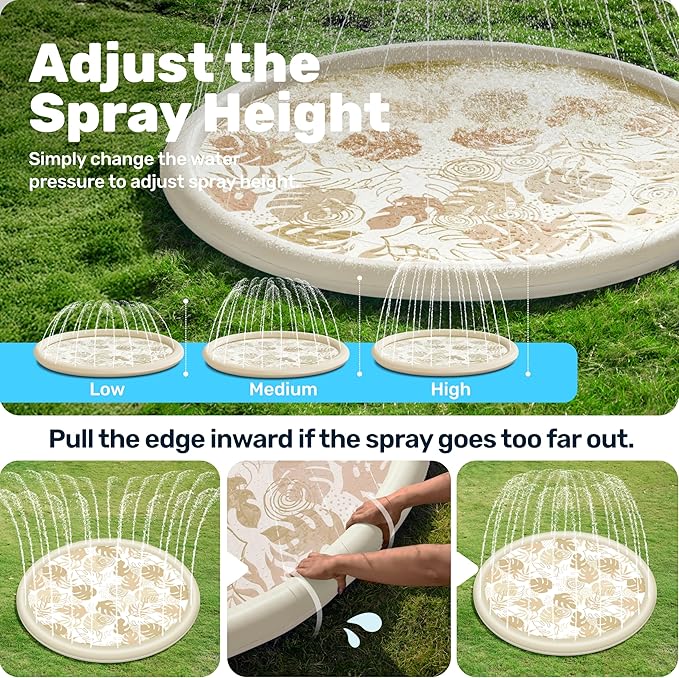 SLOOSH Splash Pad Sprinkler Mat - 6ft Tropical Leaves Outdoor Water Play Toys for Kids Dogs, Backyard Party in Summer Decor Outside Water Games Fountain Pool Children Boys Girls Toddlers (Champagne)