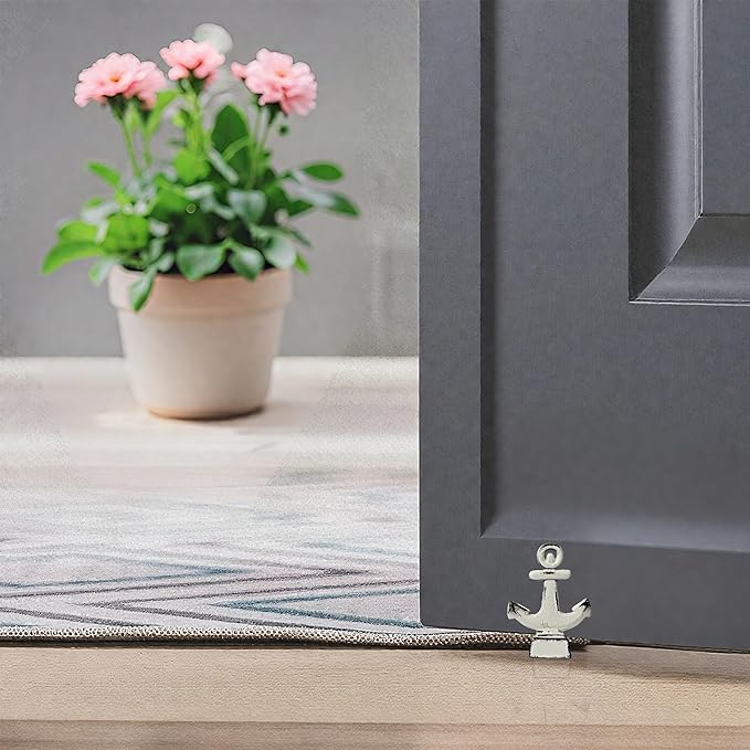 Door Stoppers for Bottom of Door Cast Iron Decorative Door Stop Wedge Metal Doorstops (Nautical Anchor Shape, Antique White)